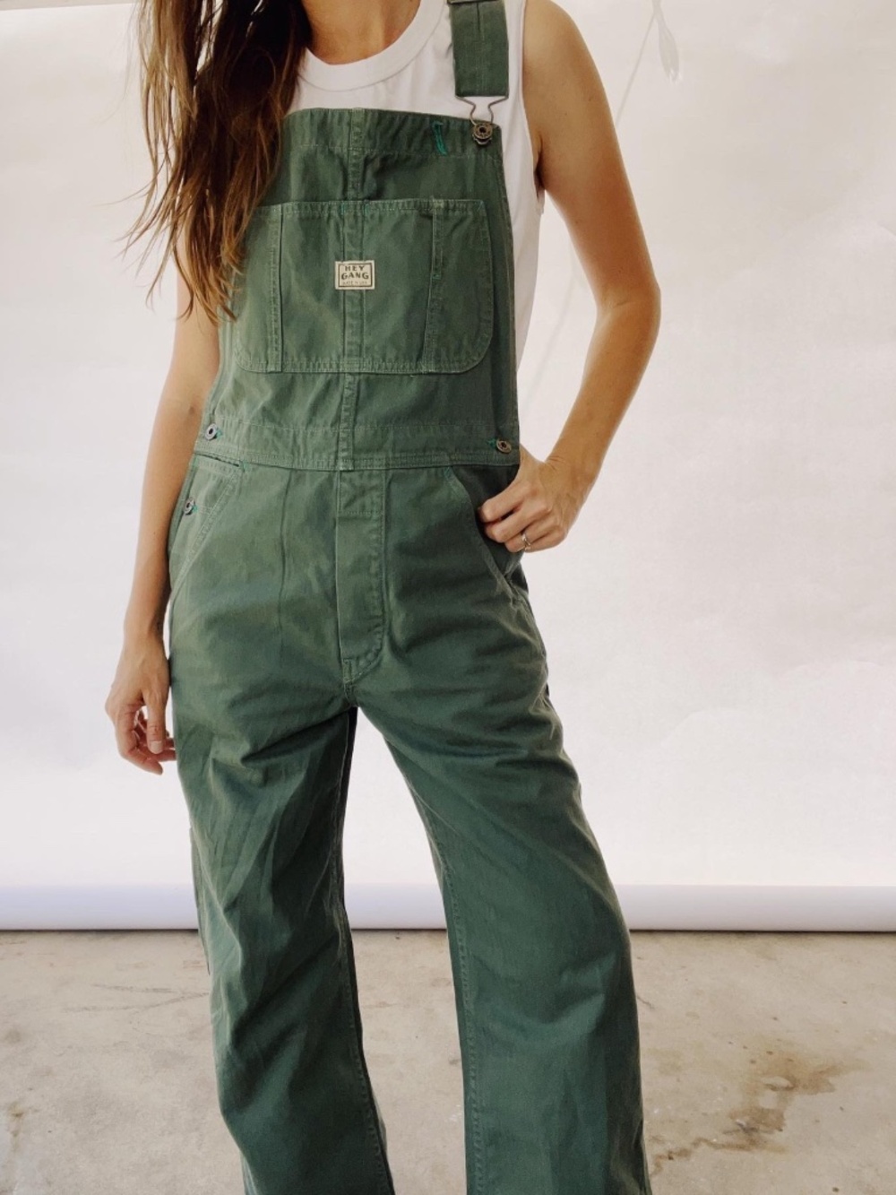 Hey Gang Army Green Overalls in Unisex, Size XS